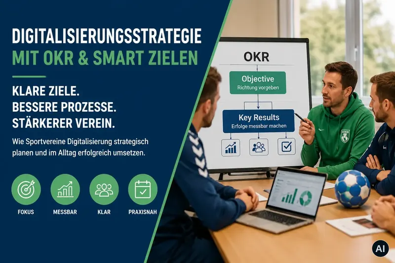 Grafik „Digitalisierungsstrategie mit OKR und SMART Zielen“, Vorstand bespricht Ziele am Flipchart