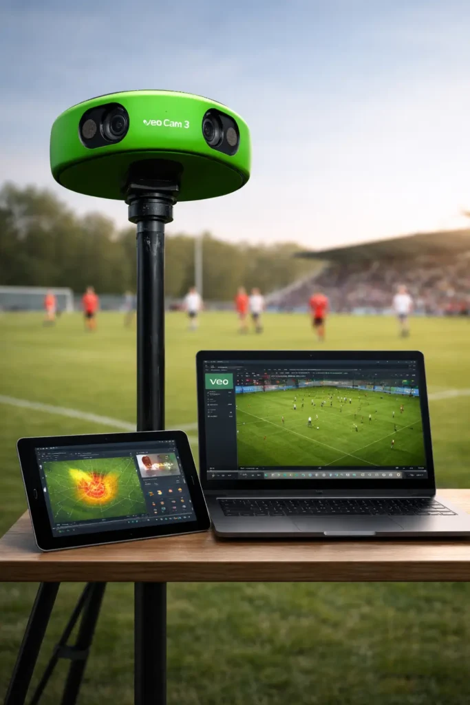 Sportkamera mit Laptop und Tablet